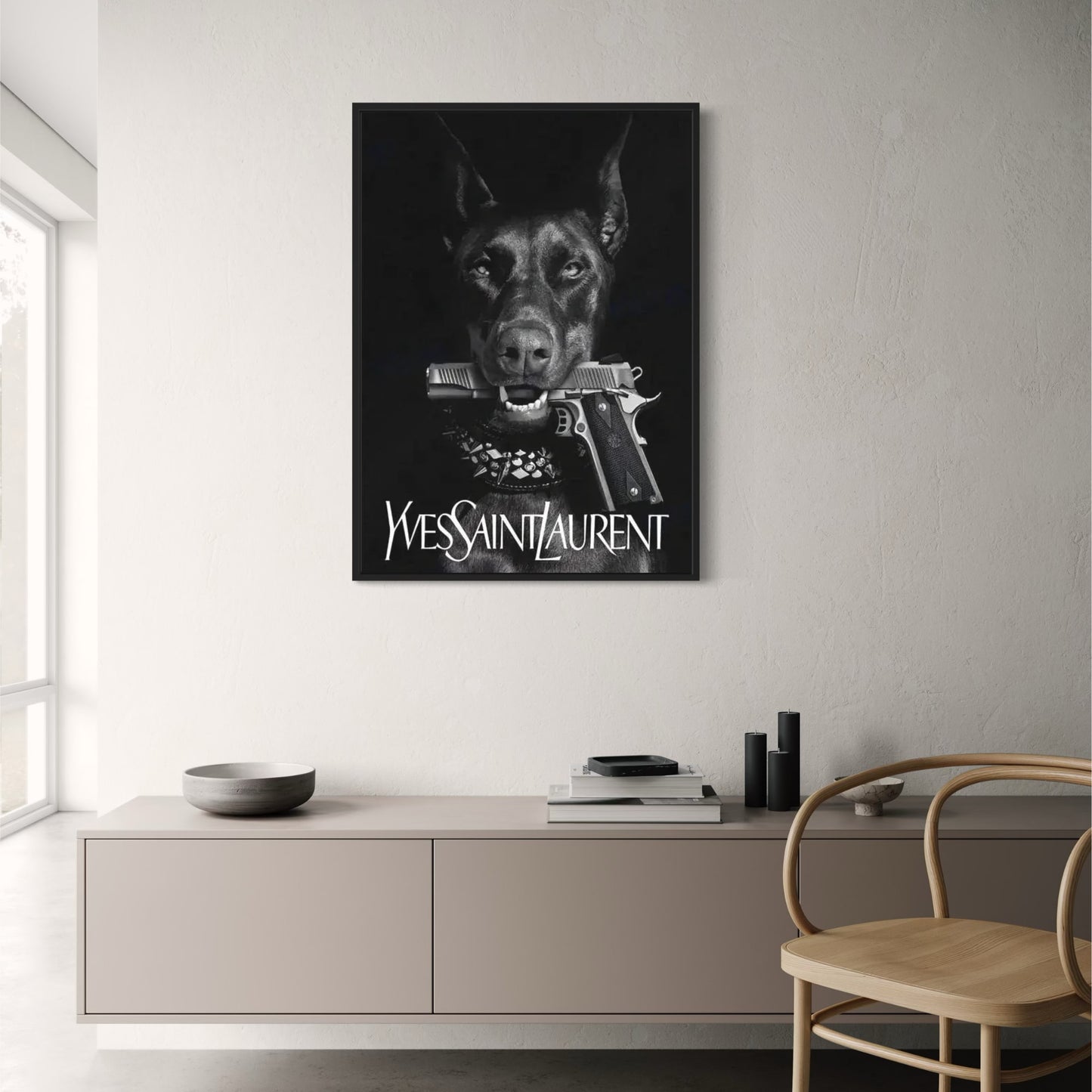 Yves Saint Laurent | Dobermann-Kunst | Pariser Skyline