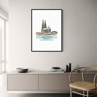 Cologne Cathedral Art Print | Minimalist Watercolor Poster | Iconic German Landmarks | Elegant Home Decor