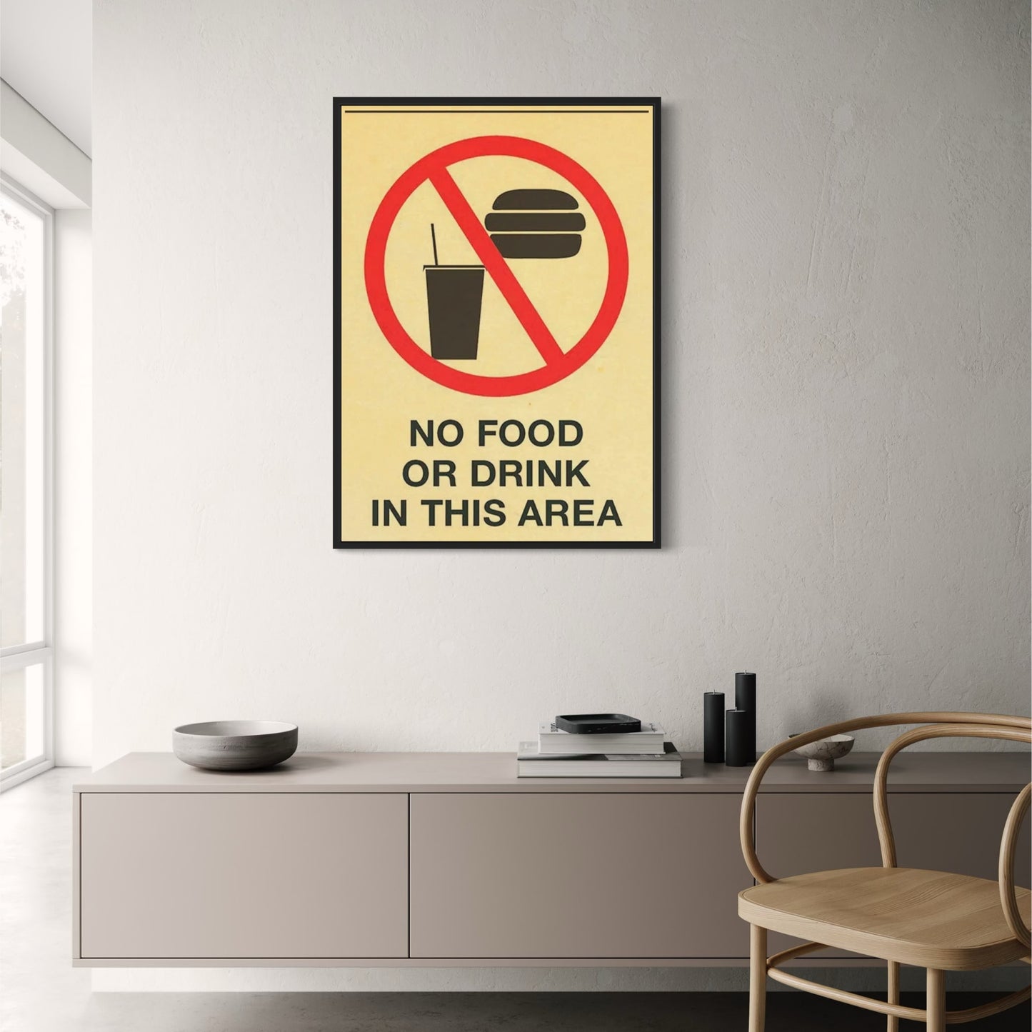 Essen und Trinken verboten | Warnplakat im Vintage-Stil