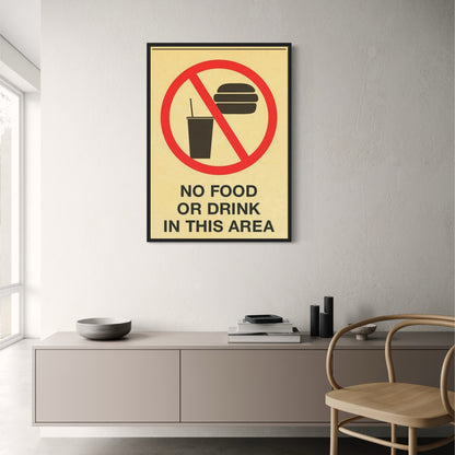 Essen und Trinken verboten | Warnplakat im Vintage-Stil