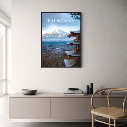 Berg Fuji und Pagode | Fujinomiya | Berühmter Vulkan und historische Architektur | Traditionelle japanische Landschaften | Poster japanischer Architektur