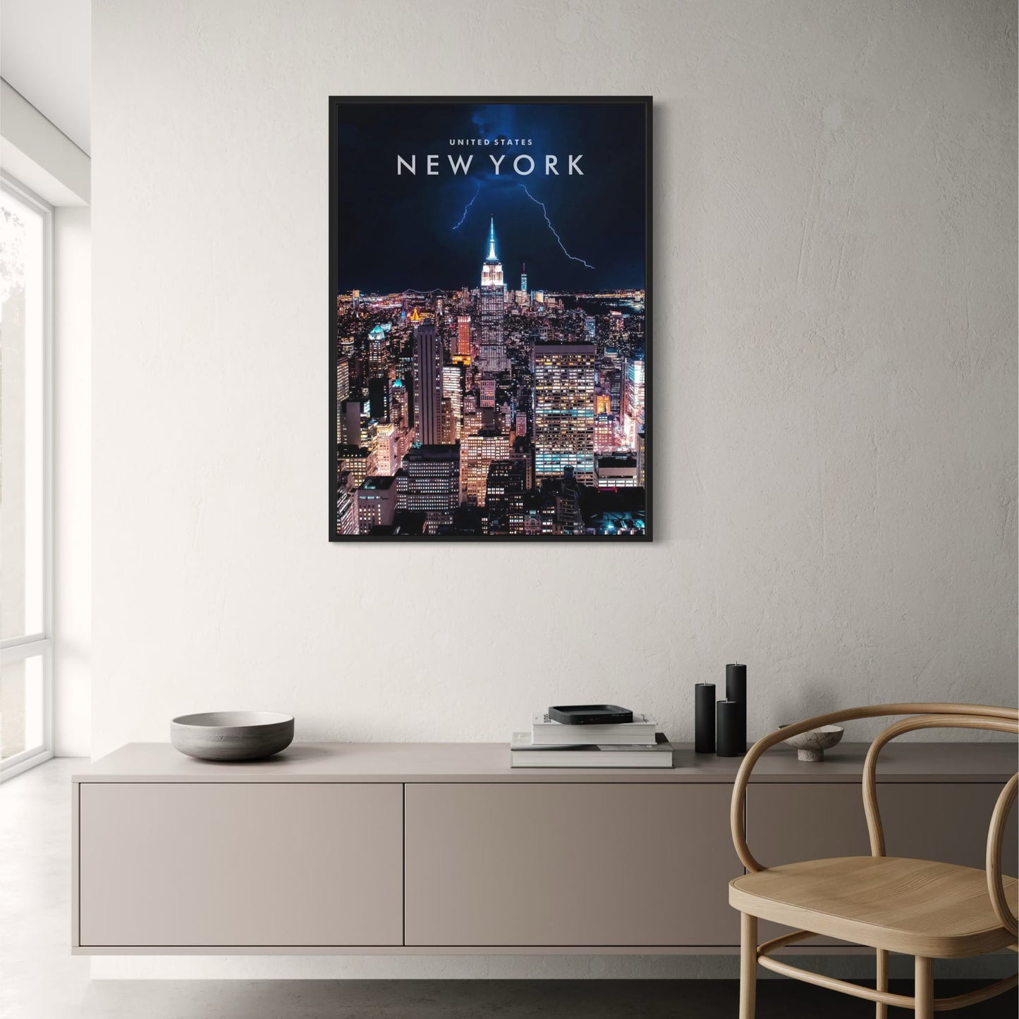 Empire State Building Lightning Strike Poster | New York City Skyline Art | Electrifying Urban Landscape Wall Decor