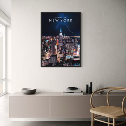 Empire State Building Lightning Strike Poster | New York City Skyline Art | Electrifying Urban Landscape Wall Decor