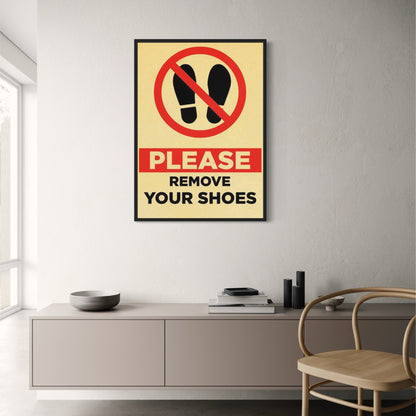 Vintage-Eingangswarnung | Retro-Schild „Schuhe ausziehen“