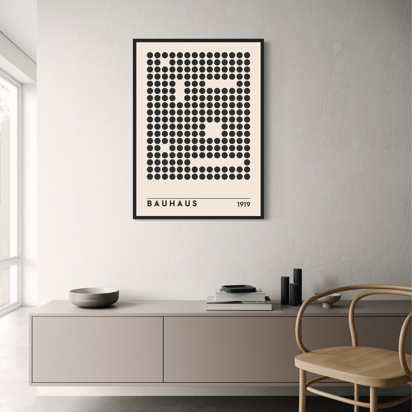 Plakat im Bauhaus-Stil | 1919-Hommage | Punktmatrix-Design | Moderne Wandkunst | Wohndekor | Künstlerischer Druck