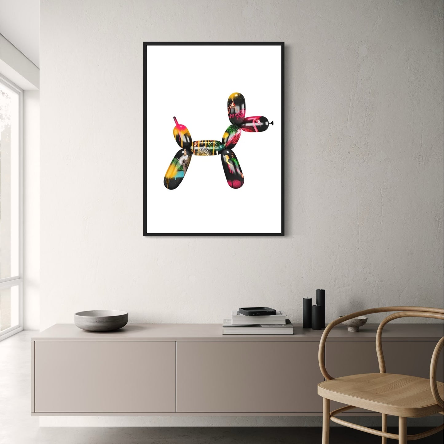 Pop-Art-Poster mit Ballonhund | Abstrakte, lustige Wanddekoration | Moderne Leinwand für Zuhause und Badezimmer | Wandbild