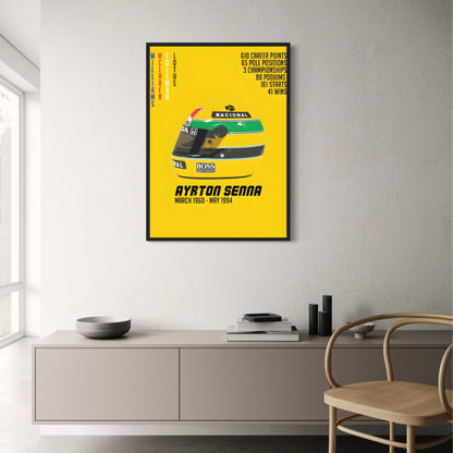 Ayrton Senna Kunstposter | F1-Rennfahrer-Wanddekoration | Design für Zuhause, Bar, Café, Wohnzimmer | Kultiger Druck