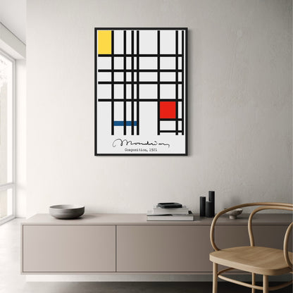 Piet Mondrian Poster | Yellow Blue Red Composition | Modern Art Print | Abstract Wall Decor | Geometric Design