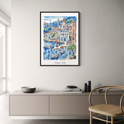 Portofino Waterfront Poster | Italienische Riviera-Szene | Maritime Wandkunst | Stilvolle Wohndekoration für Wohnzimmer oder Büro
