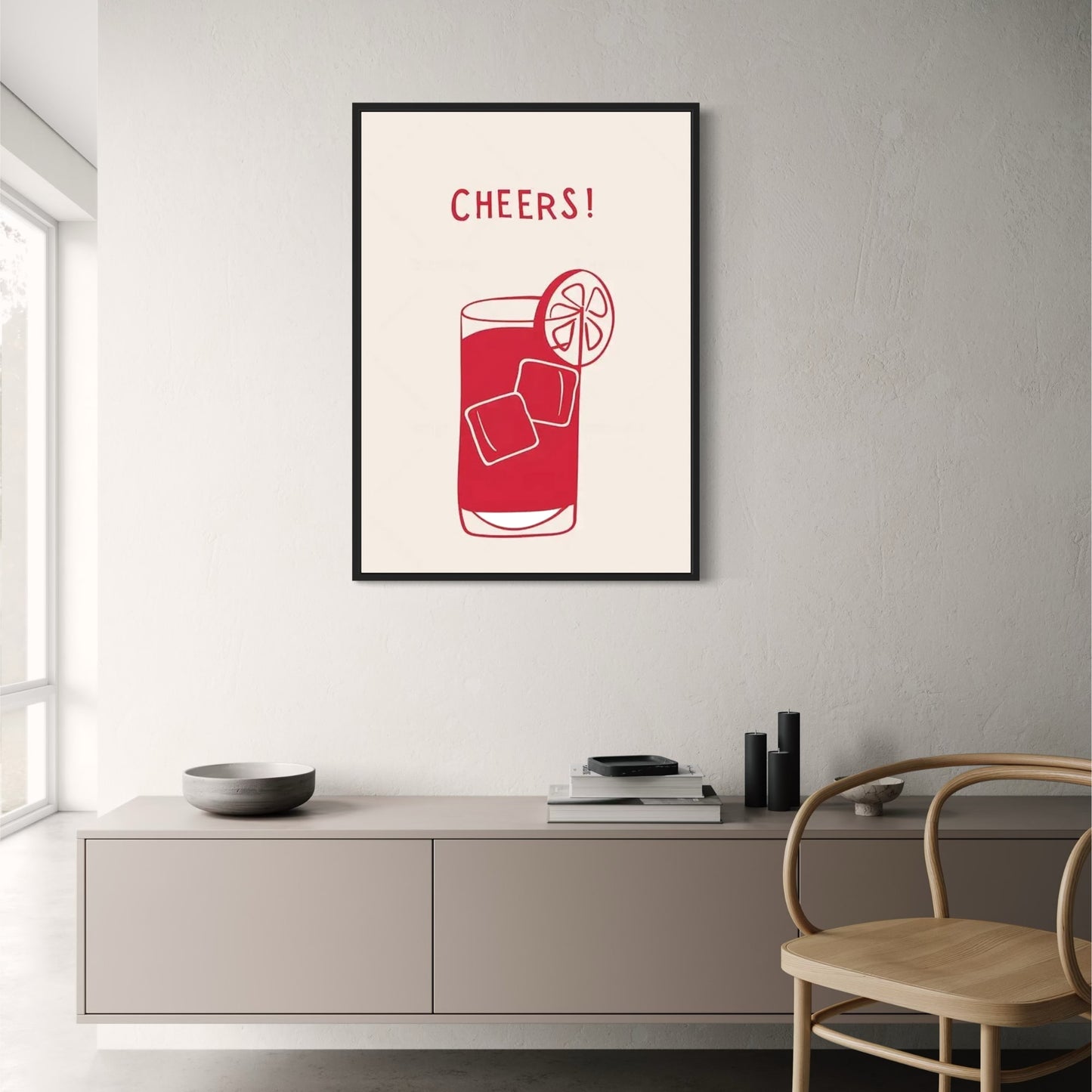 Hand Drawn Minimalist Poster | Cheers Themed | Decorative Wall Art | Living Room Decor | Modern Design | Home & Garden Artwork
