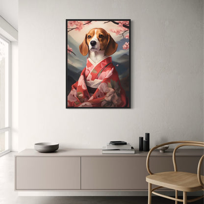Beagle Poster | Spring Blossom Scene | Floral Tapestry | Delicate Grace | Home Decor Wall Art