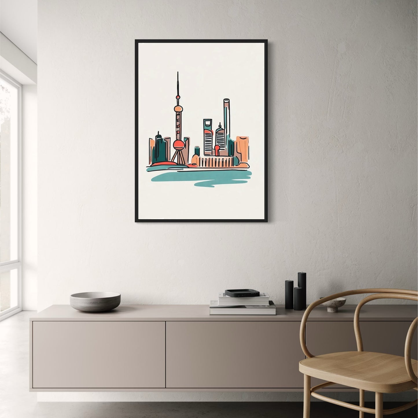 Shanghai Skyline Art Print | Modern Urban Poster | Simplistic Cityscape Illustration | Great for Contemporary Spaces