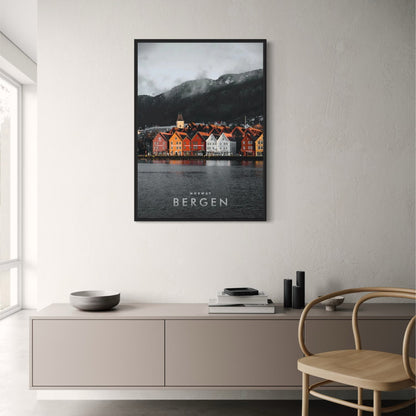 Bryggen Waterfront Poster | Bergen Norway Seaside View | Colorful Architecture Art Print