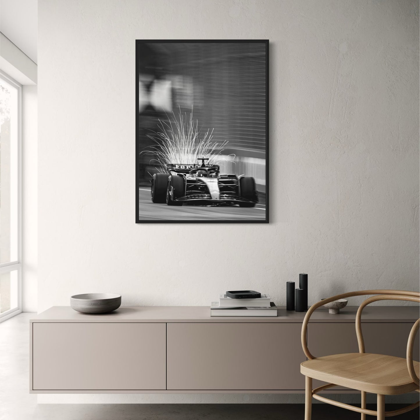 Schwarz-weißes Vintage F1-Rennplakat | Monaco Sportwagenkunst | Leinwandbild Wanddekoration