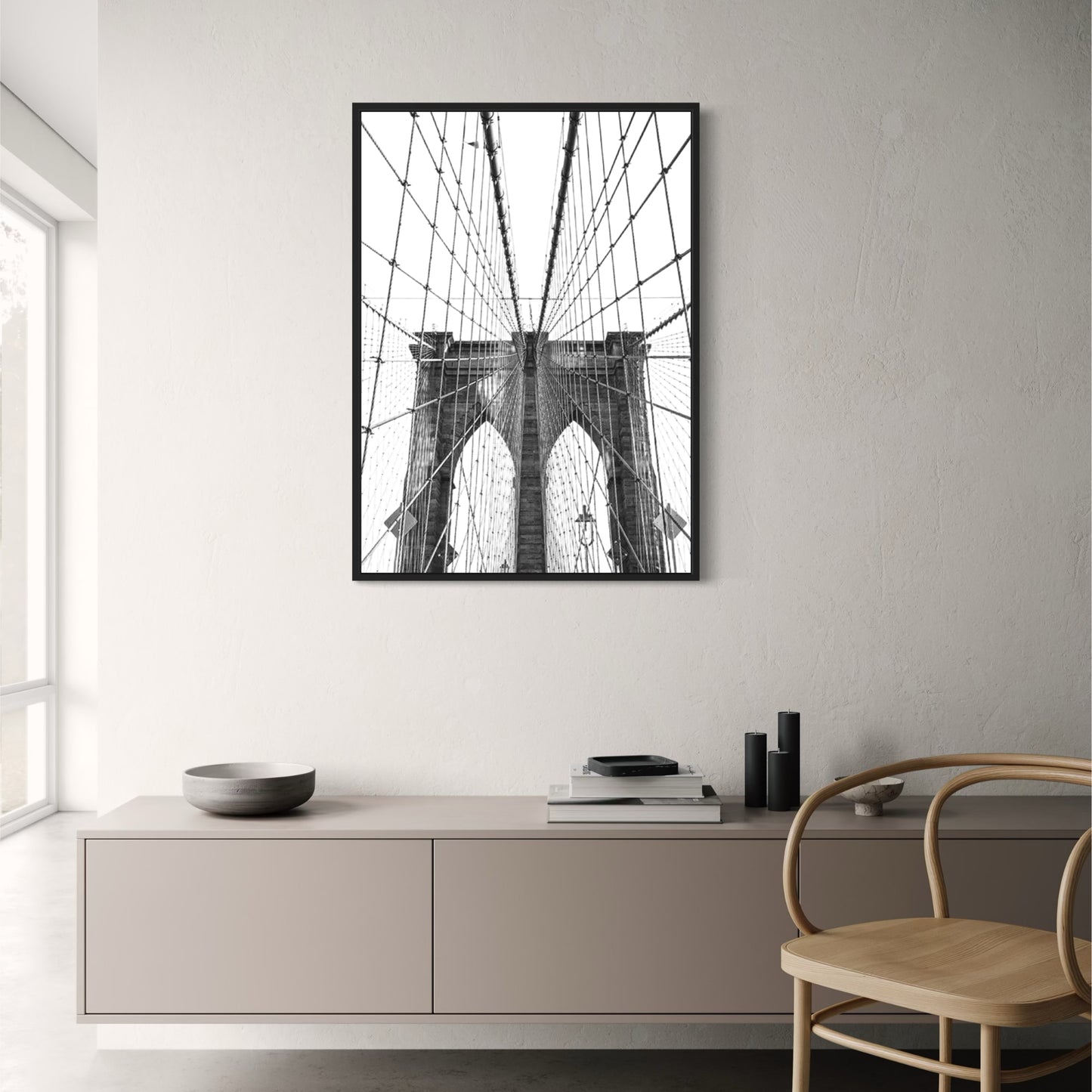 Linien und Symmetrie der Brooklyn Bridge | Kultige Hängebrücke von NYC | Wohndekor | Dekorationsposter