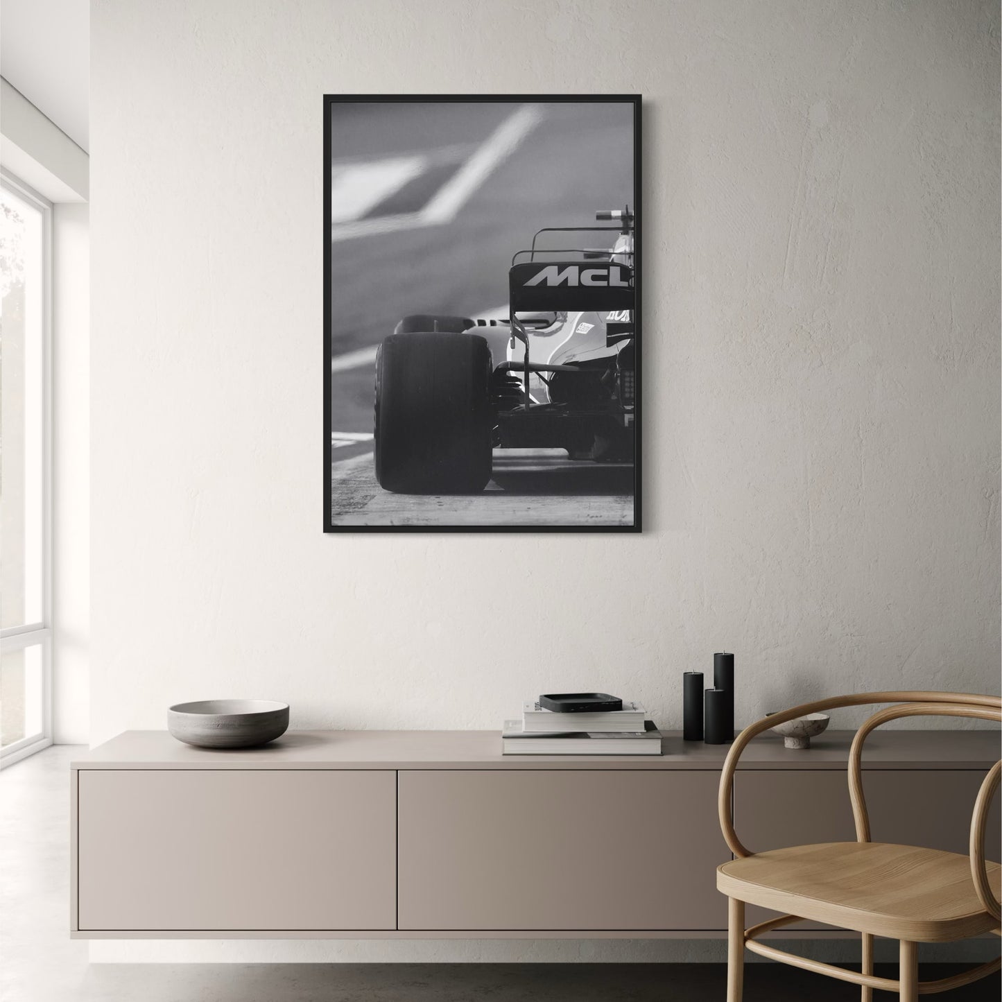 Schwarz-weißes Vintage-F1-Rennplakat von Monaco | Leinwandgemälde | Wandkunst | Wohndekor | Sportwagenfoto | Retro-Rennwagen-Kunstwerk | Klassisches Motorsportbild