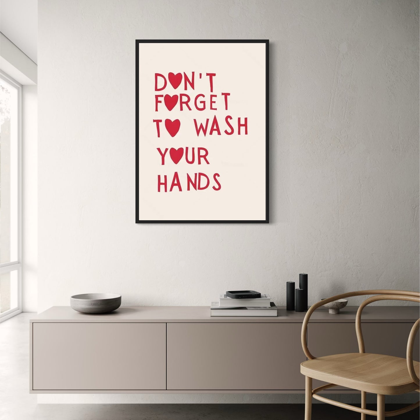 Hand Drawn Minimalist Bathroom Poster | Reminder Art | Don't Forget to Wash Your Hands | Wall Decor
