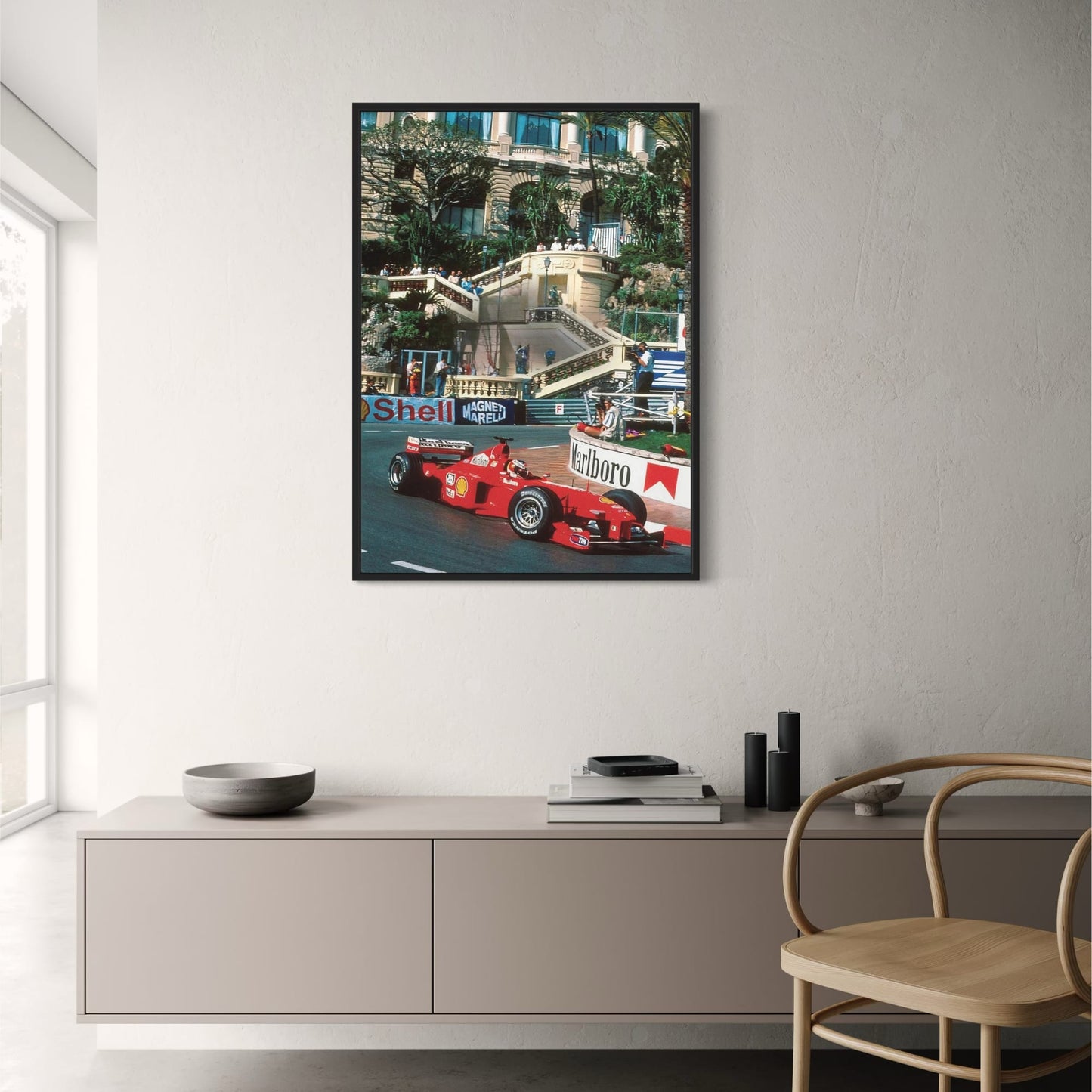 Monaco Formel 1 Poster | Vintage Grand Prix Kunst | Ferrari F2001 Tribut | Michael Schumacher Rennszene