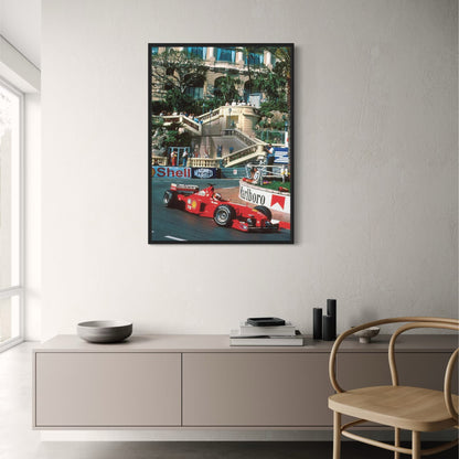 Monaco Formel 1 Poster | Vintage Grand Prix Kunst | Ferrari F2001 Tribut | Michael Schumacher Rennszene