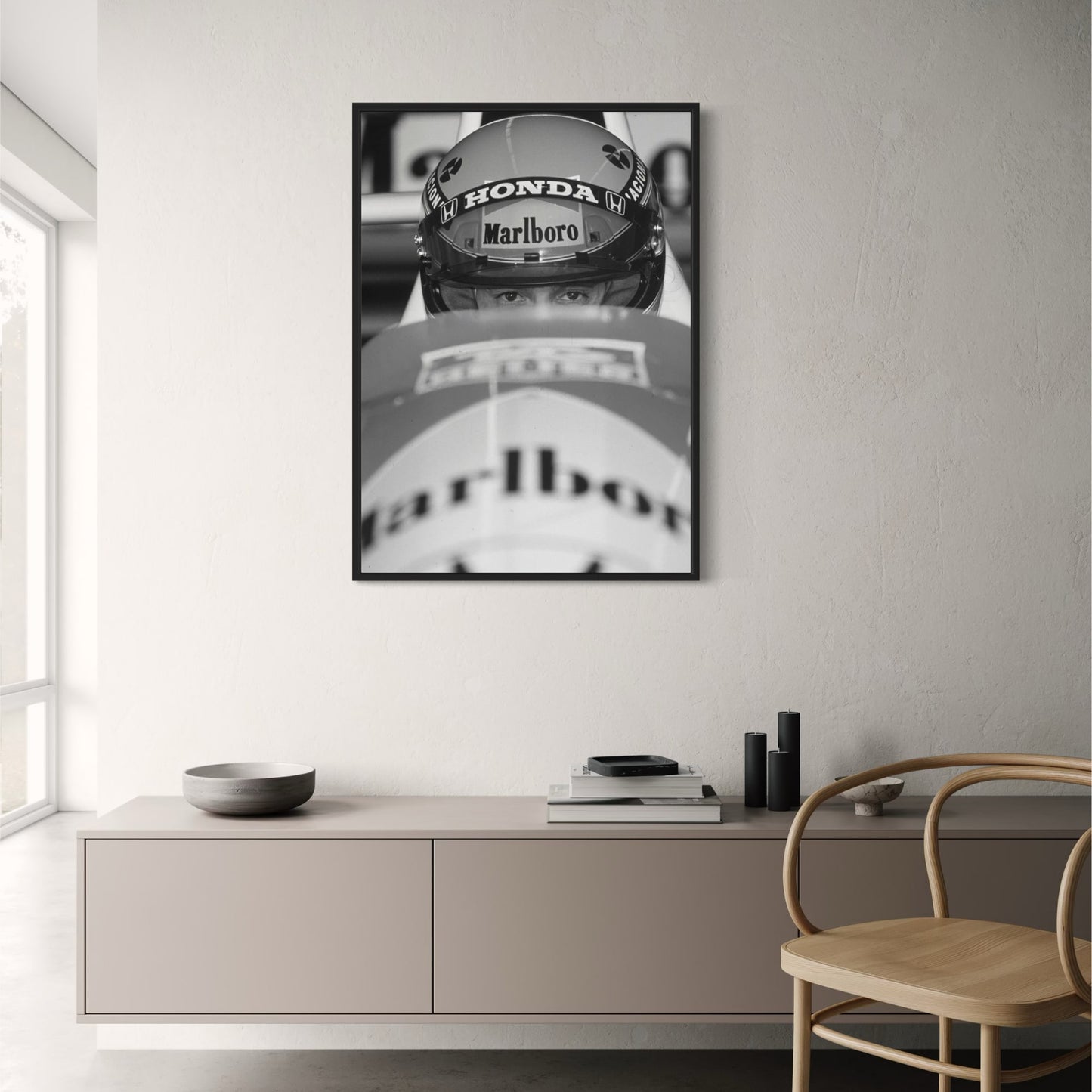 Vintage F1 Monaco Poster | Schwarz-Weiß-Rennwagen-Druck | Retro-Sportwagen-Leinwand | Wand-Kunst-Dekor