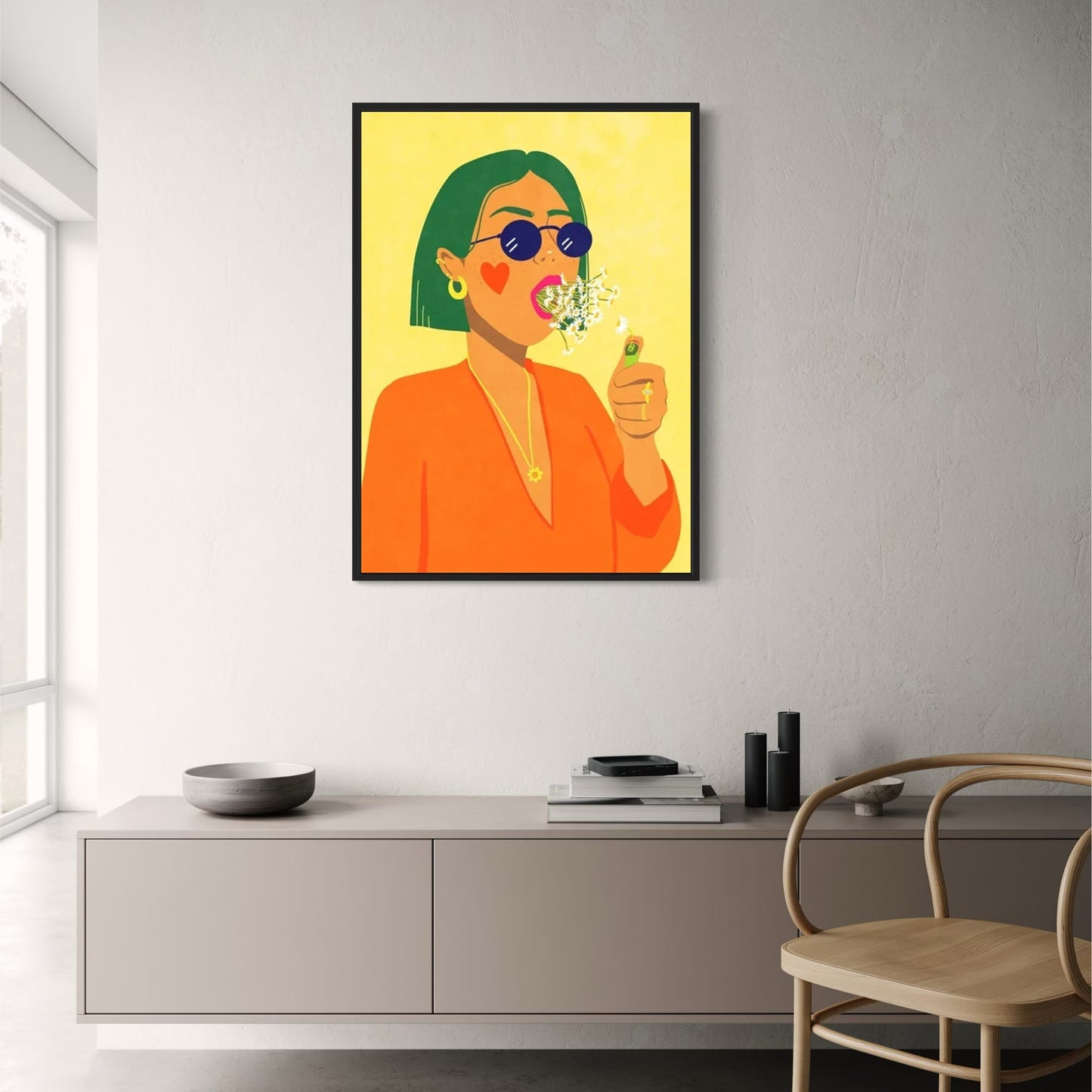 Chic Contemporary Flower Blowing Kiss Poster | Minimalist Art Print | Stylish Wall Decor