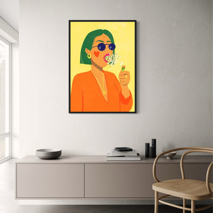 Chic Contemporary Flower Blowing Kiss Poster | Minimalist Art Print | Stylish Wall Decor