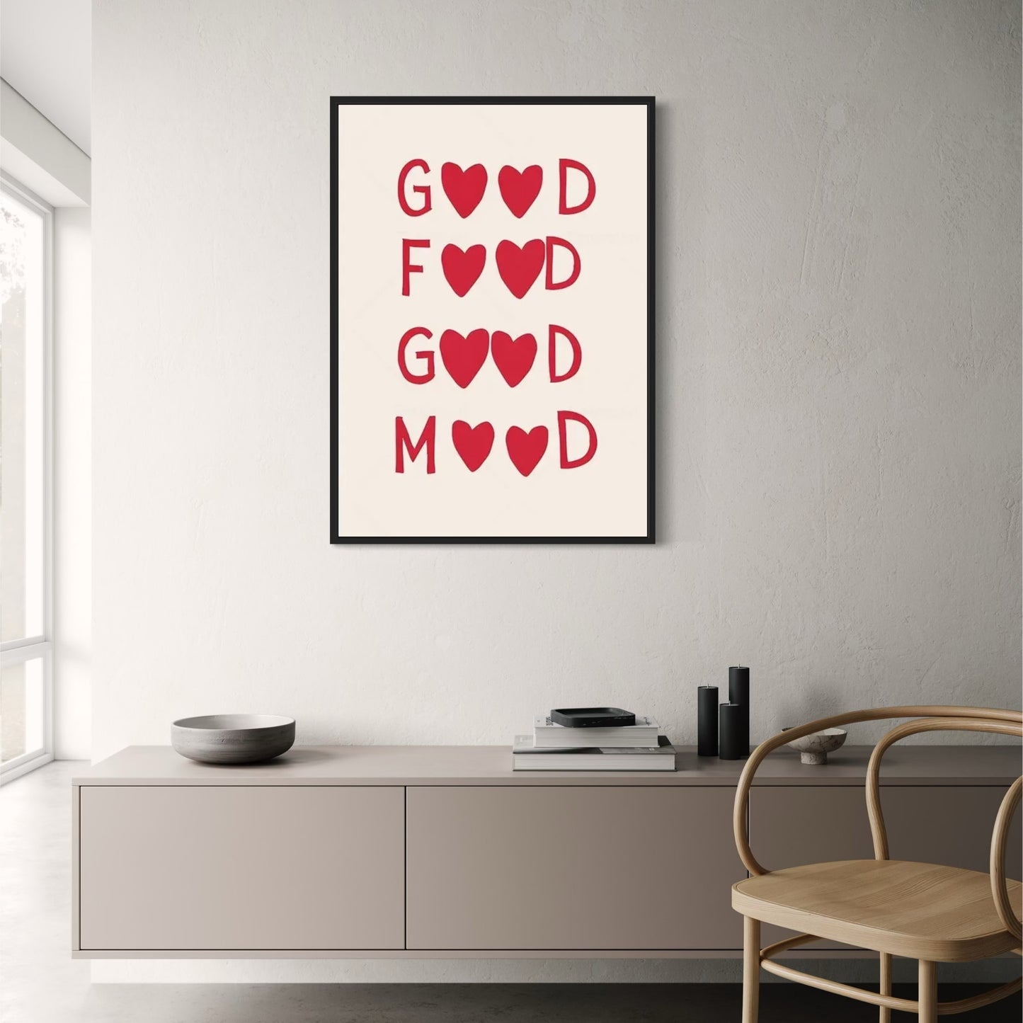 Goed Eten Goed Humeur | Minimalistische Keuken Kunst | Zwart & Wit