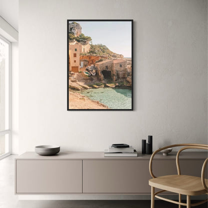 Italian Town Poster | Scenic Beach View | Home Décor Artwork | Coastal Landscape Scene