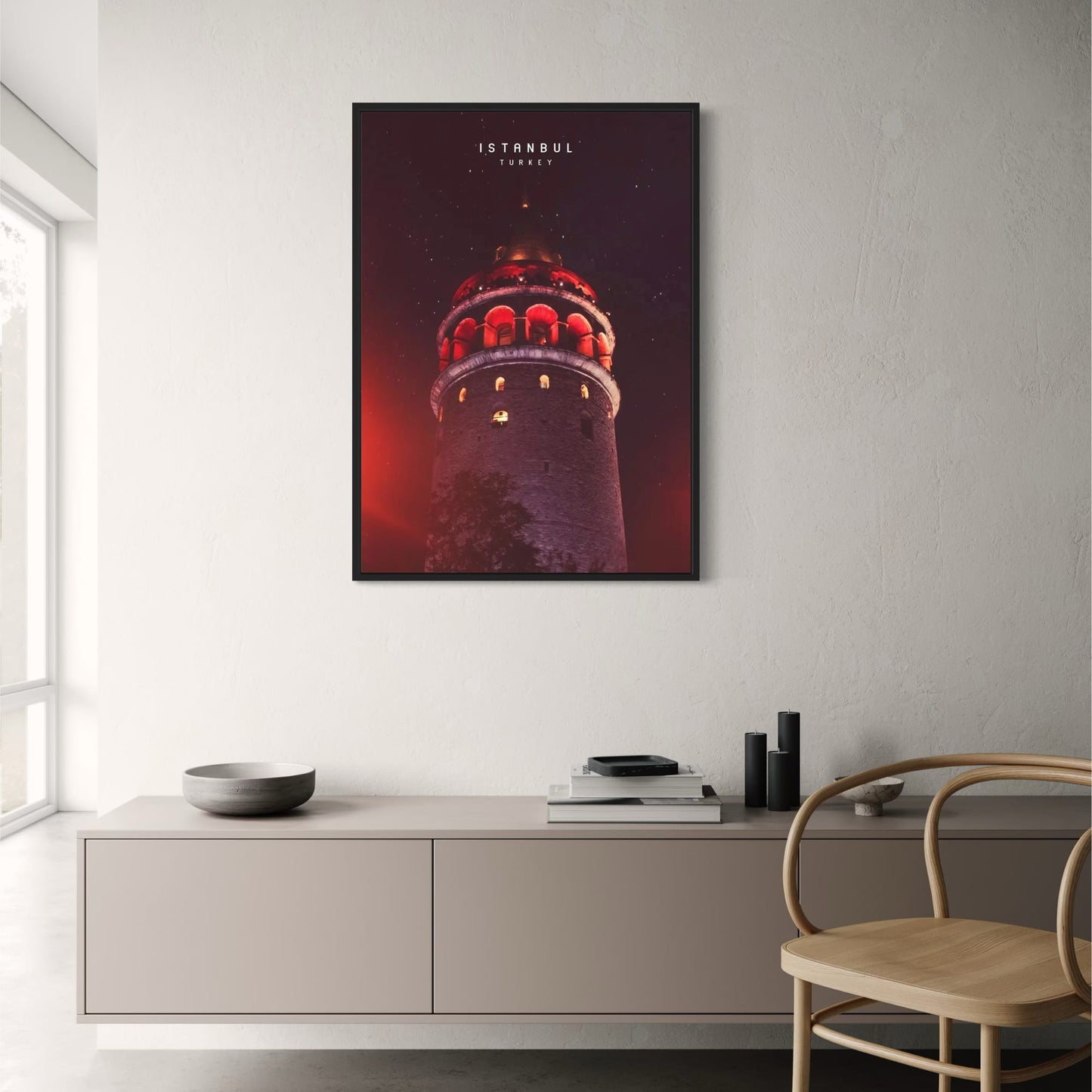 Galata Tower Illuminated Poster | Nighttime Glow in Istanbul | Captivating Constantinople | Iconic Turkish Landmark Scene