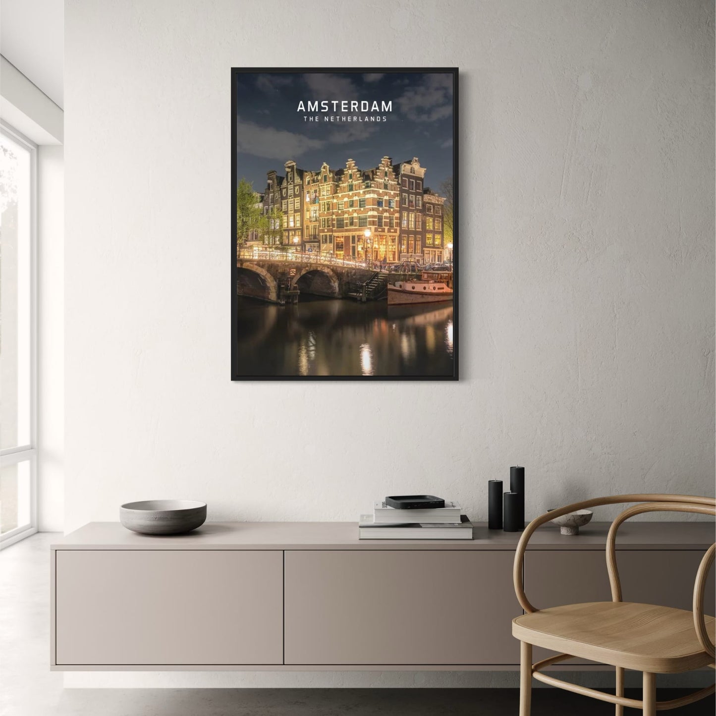 Canal Bridge Scene | Amsterdam, Netherlands | European Landmark Art | Travel Photography | Scenic Cityscape Poster | Wall Decor