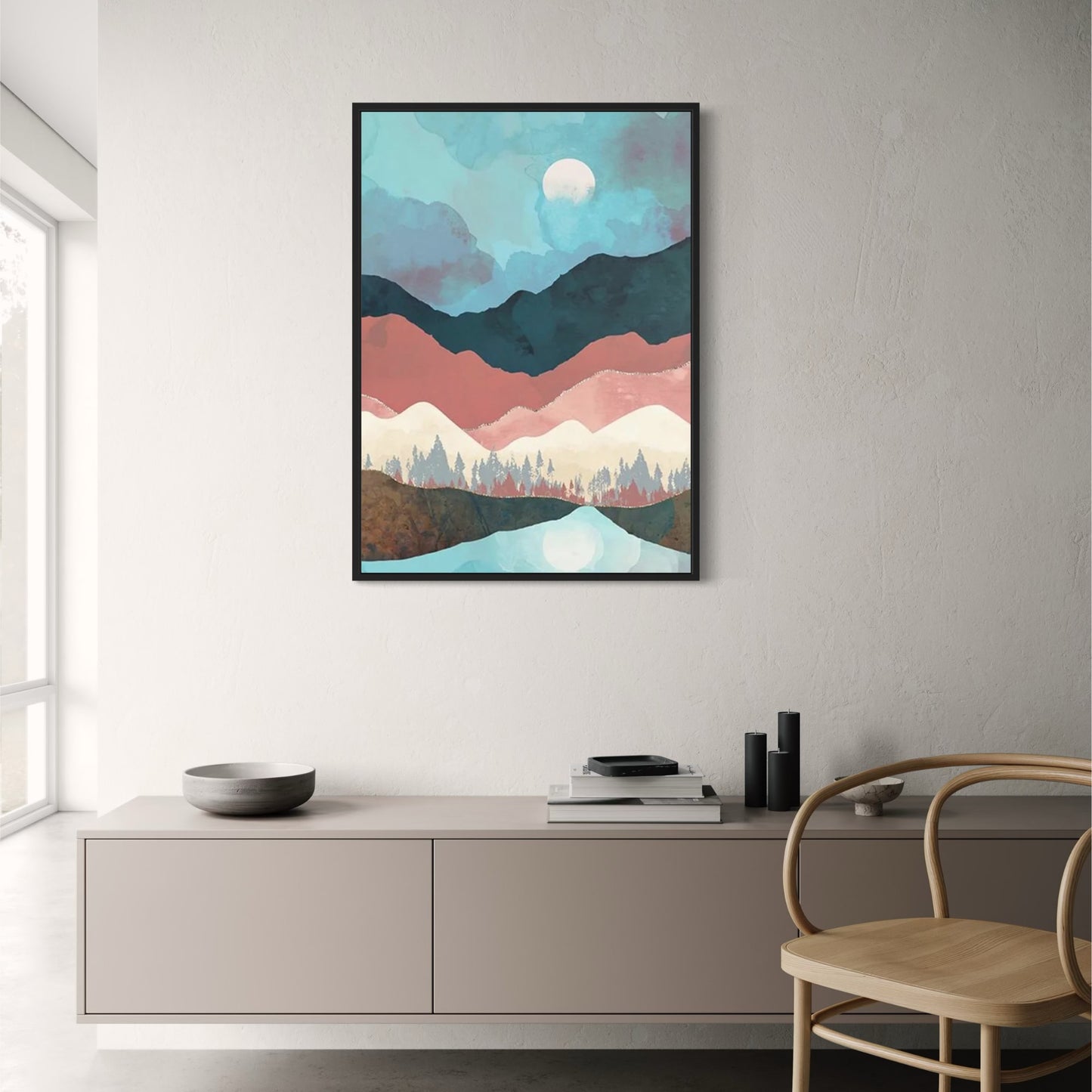 Abstraktes Landschaftsposter | Wandkunst mit roter Berglandschaft | Moderne Wohndekoration | Von der Natur inspiriertes Kunstwerk