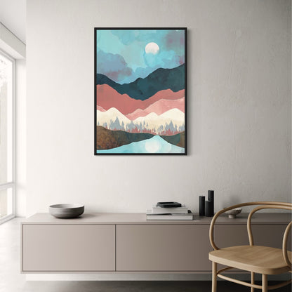 Abstraktes Landschaftsposter | Wandkunst mit roter Berglandschaft | Moderne Wohndekoration | Von der Natur inspiriertes Kunstwerk