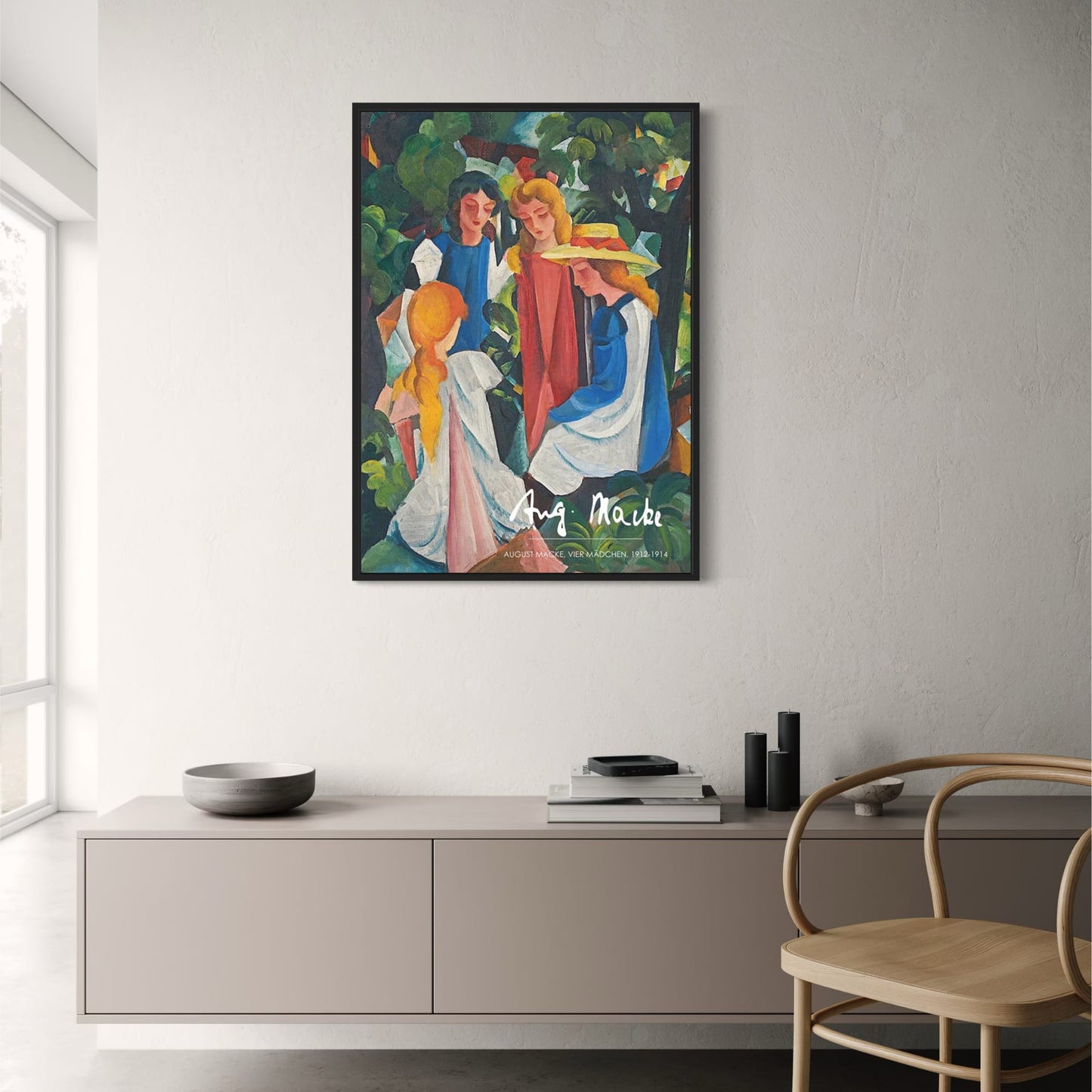 August Macke Kunstdruck | Vier Mädchen | Poster im Vintage-Stil | Wanddekoration für Zuhause | Künstlerische Reproduktion | Visuelles Kunstwerk | Deutscher Expressionismus des 20. Jahrhunderts