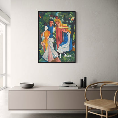 August Macke Kunstdruck | Vier Mädchen | Poster im Vintage-Stil | Wanddekoration für Zuhause | Künstlerische Reproduktion | Visuelles Kunstwerk | Deutscher Expressionismus des 20. Jahrhunderts