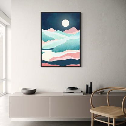 Abstraktes Berglandschaftsposter | Blaues malerisches Wanddekor