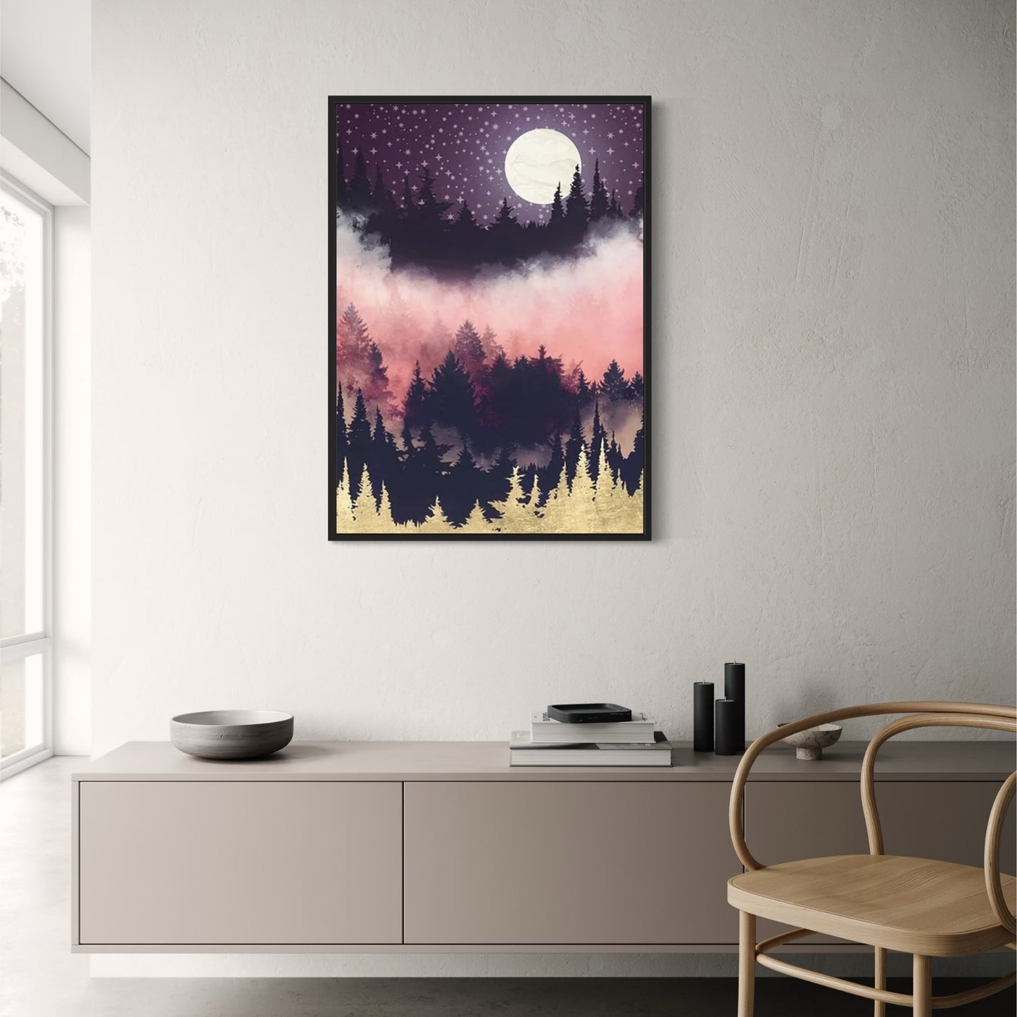 Abstraktes Poster | Bewölkte rosa Landschaft | Kunstdekor | Wanddekoration für Zuhause