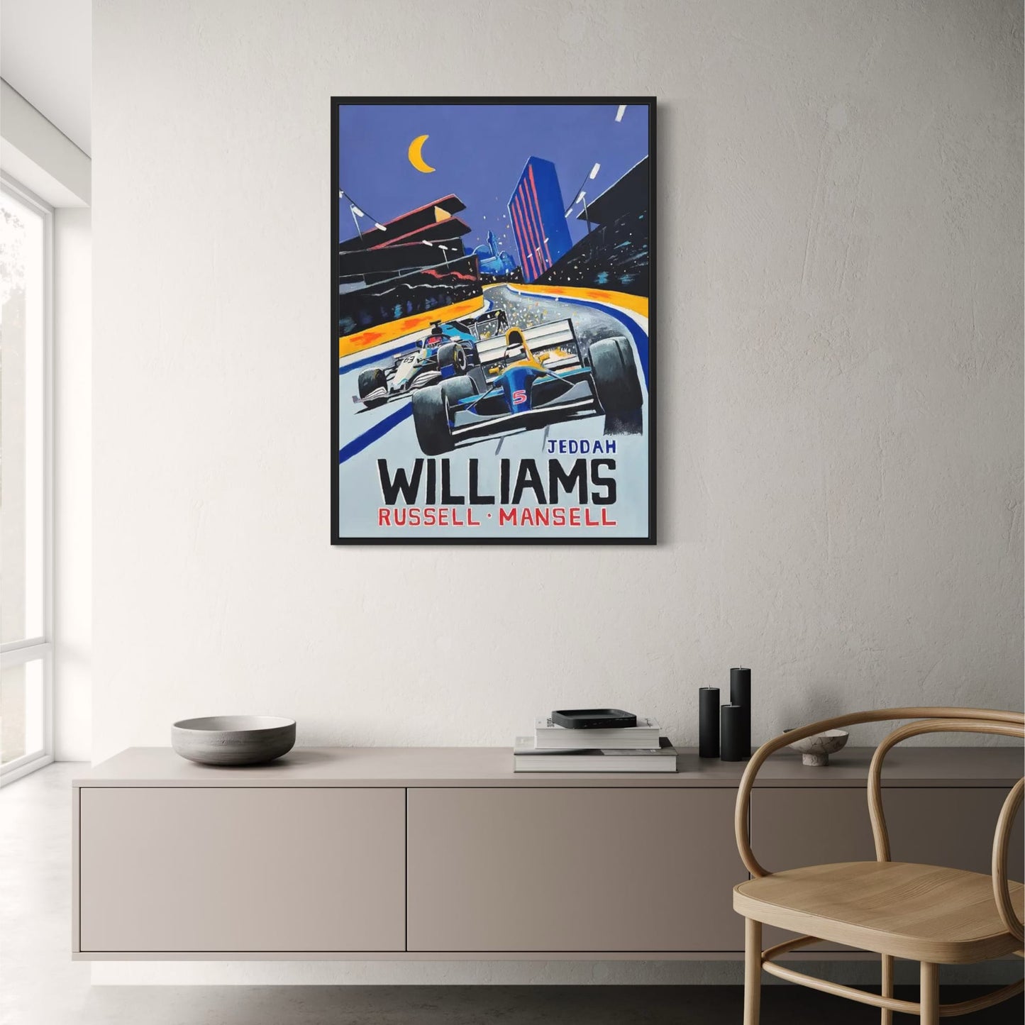 Poster der Rennszene in Jeddah | Russell & Mansell | Williams F1-Kunst | Formel-1-Erbe