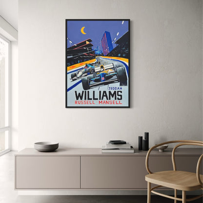 Poster der Rennszene in Jeddah | Russell & Mansell | Williams F1-Kunst | Formel-1-Erbe