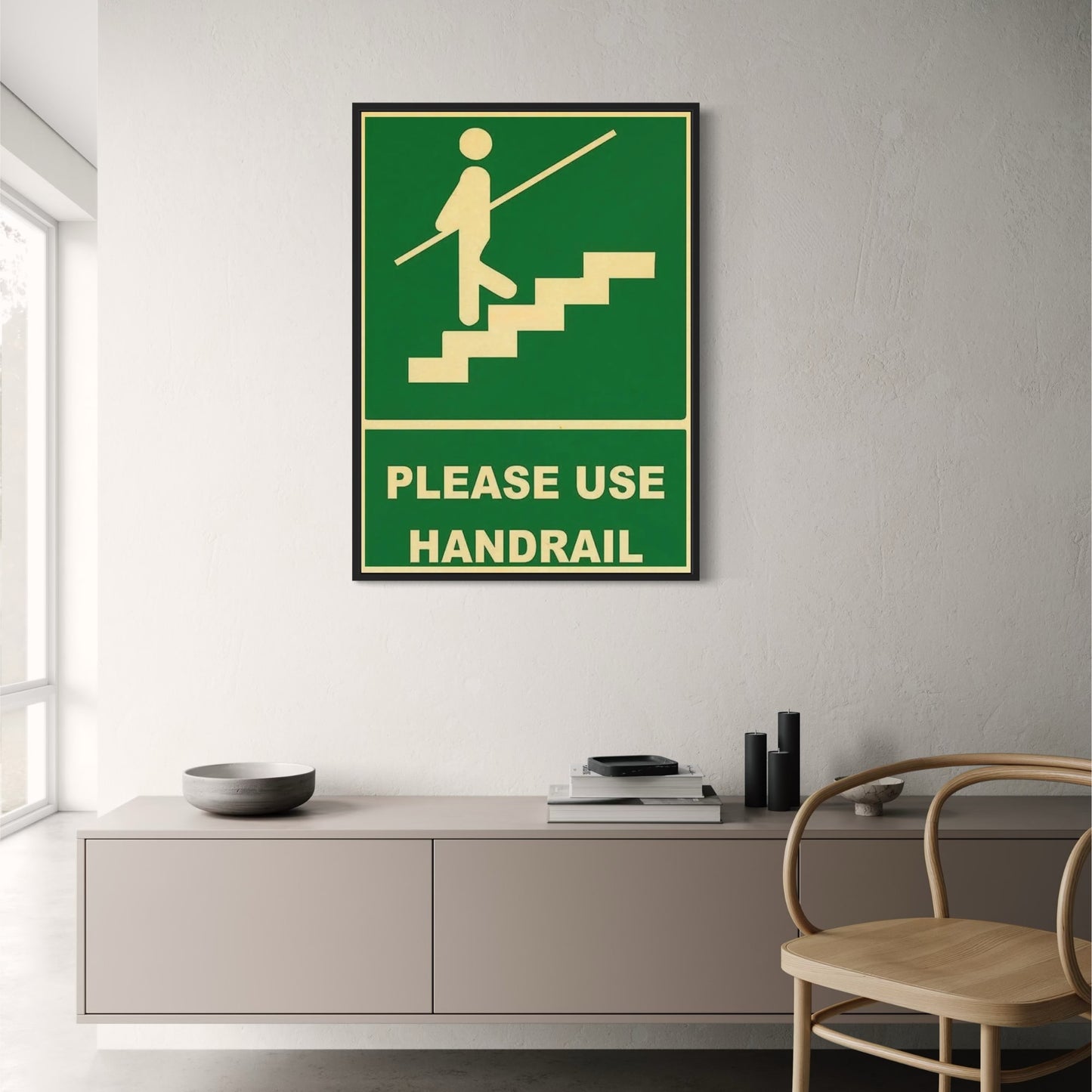 Bitte Handlauf benutzen | Retro-Gefahrenschild