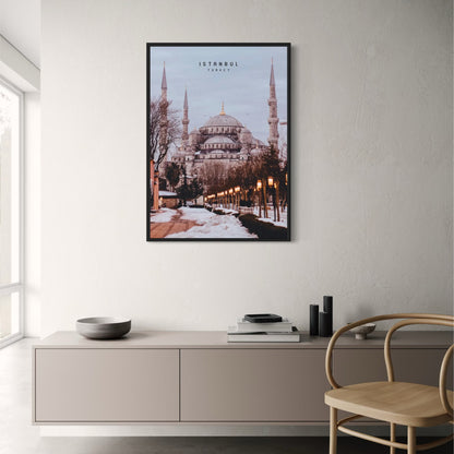 Winteransicht | Sultan-Ahmed-Moschee | Blaue Moschee | Istanbul | Türkei | Poster mit ruhigen Winterlandschaften | Wunderschöne türkische Architektur