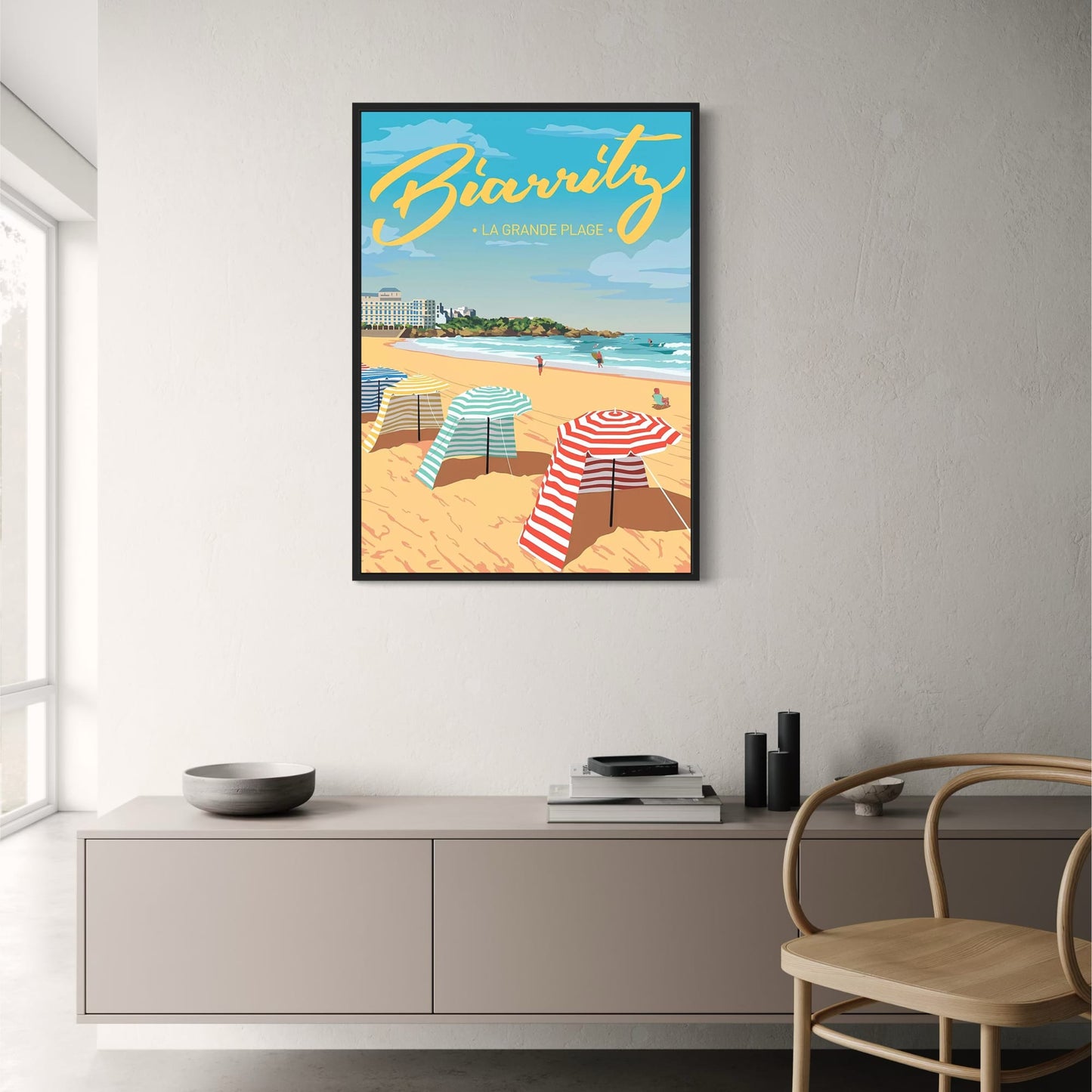 La Grande Plage | Biarritz Coastal Scene | Wall Art Poster | French Beach Décor | Coastal Charm Vintage Print