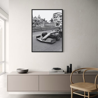 Schwarzweiß | Vintage F1 Monaco Rennen | Sportwagenfoto | Poster auf Leinwand | Wanddeko