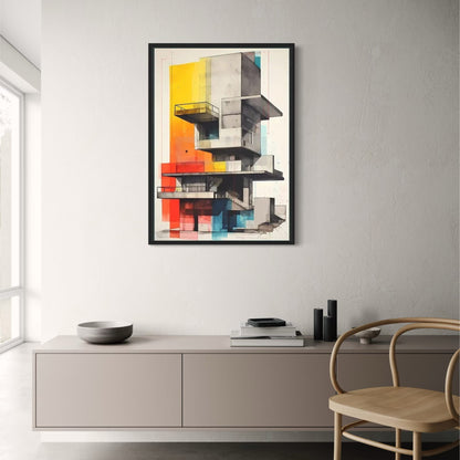 Abstract Architectural Facades Poster | Modern Building Design | Colorful Urban Decor Artwork | Stylish Interior Wall Art