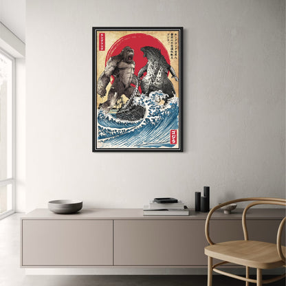 King Kong gegen Godzilla | Von Ukiyo-e inspirierte Vintage-Titanen