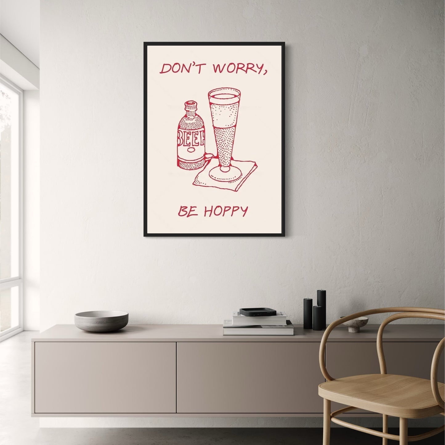 Hand Drawn Minimalist Poster | Inspirational Quote | Don't Worry Be Happy | Wall Art Decor | Motivational Print for Home & Office