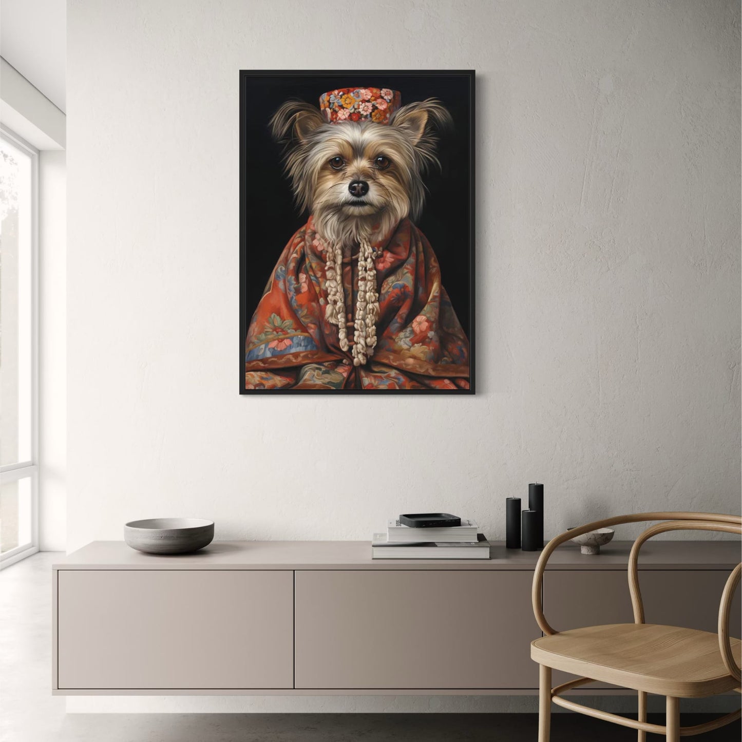 Imperial Grace | Yorkshire Terrier Poster | Floral Opulence Animal Portrait | Serene Noble Dog Art | Home Wall Decor