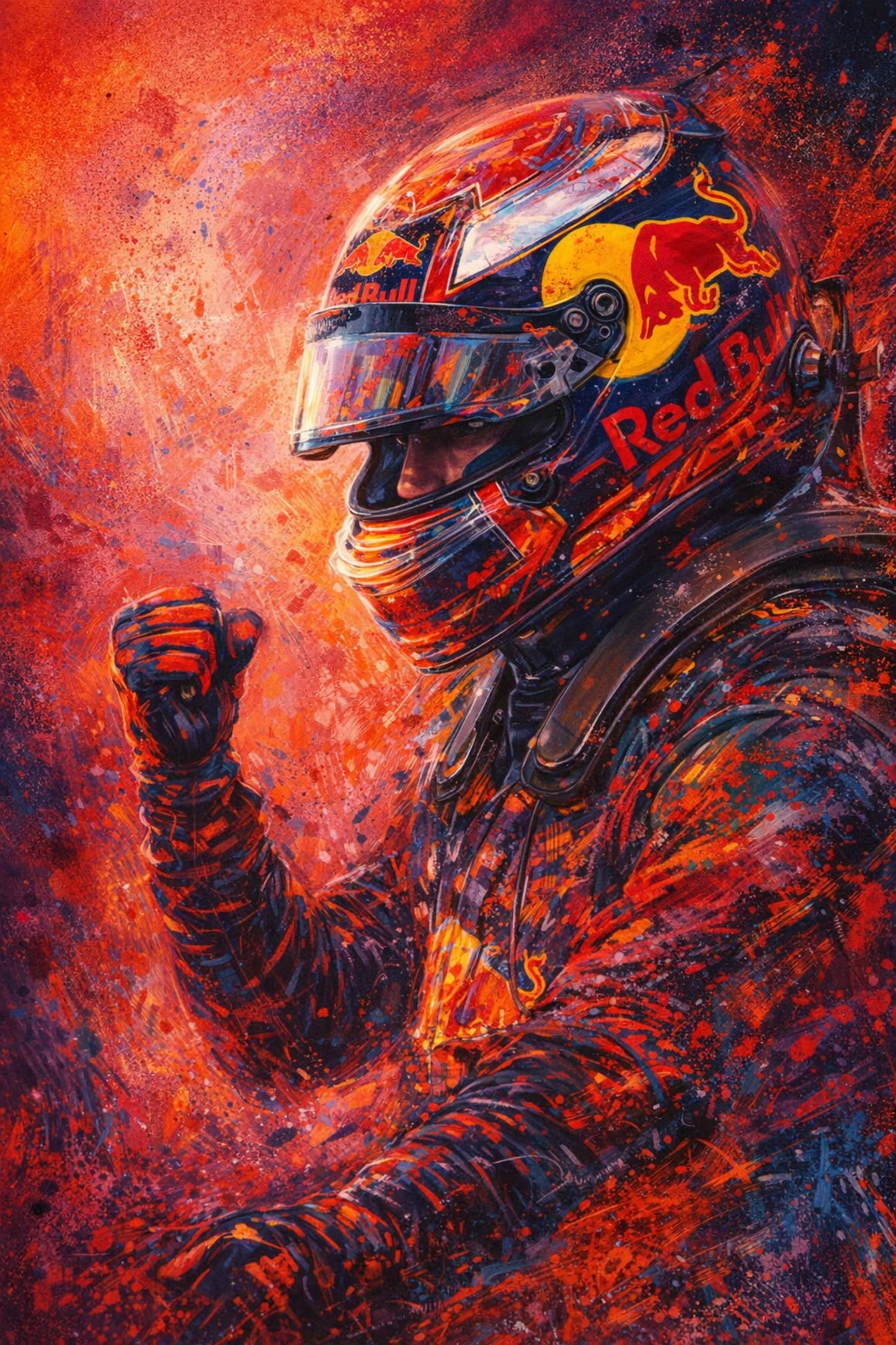 Motorsport Energy | Racing Driver Art | Red Bull Helmet | Vibrant Color Screams | Passionate Racing Print | Eye-Catching Poster