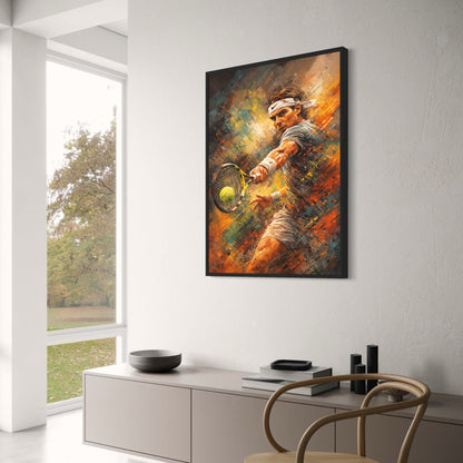 Rafael Nadal | Tennis Action Art | Vibrant Brushstrokes | Energetic Athlete Motion | Colorful Swirl | Sport Enthusiast Poster Print