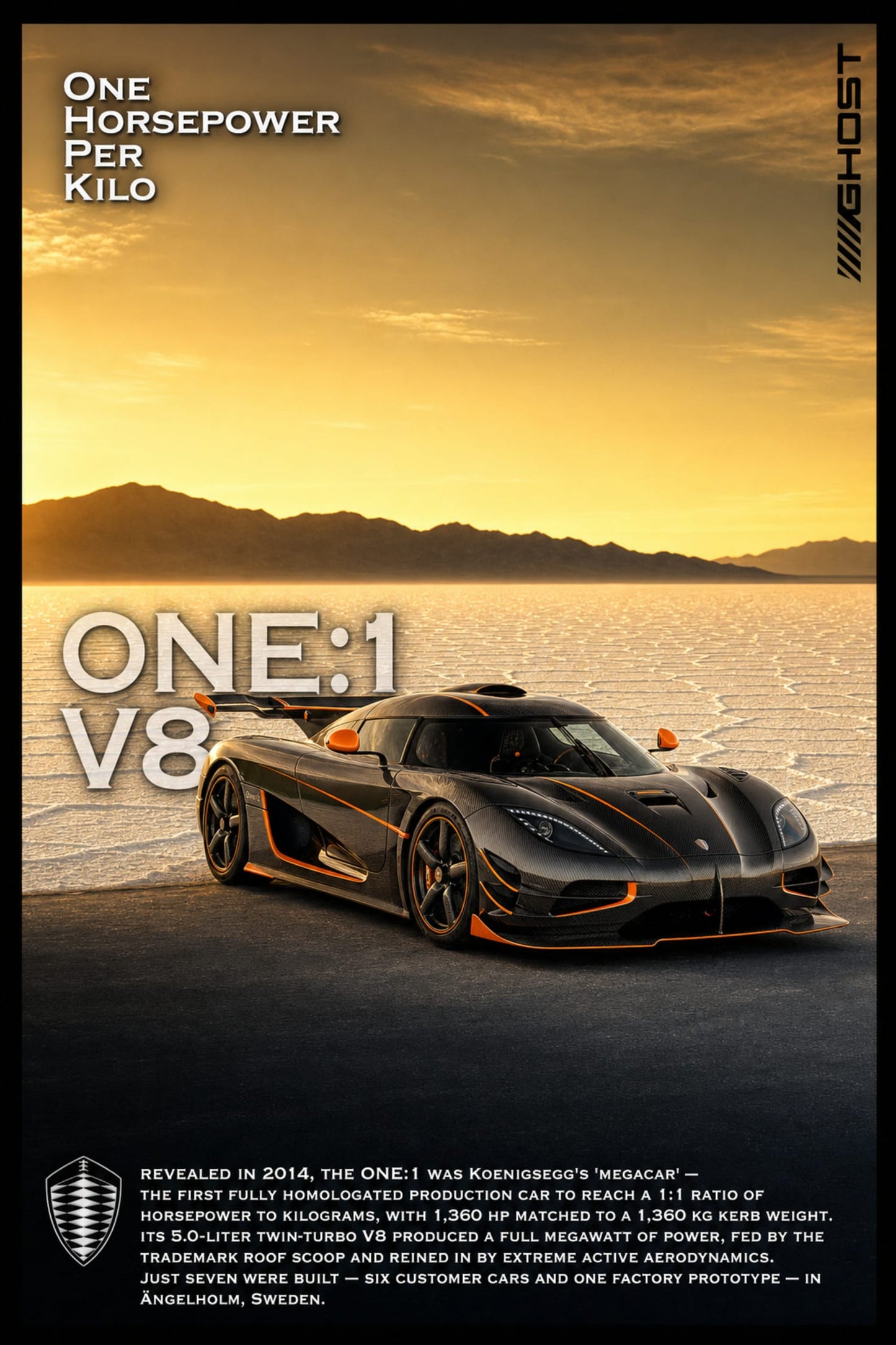 Koenigsegg One:1 Hypercar Poster | Supercar Print | Automobiel Muurdecoratie | V8 Motorvermogen | Hoogwaardige Prestaties Auto Decor | Exclusieve Gelimiteerde Editie Print | Automobiel Liefhebbers Poster