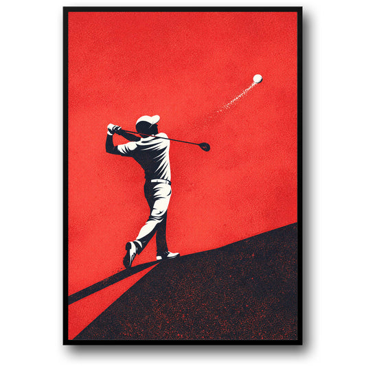 Sportliefhebber Wanddecoratie | Golf Swing Vintage Stijl | Gedurfde Rode Kunst | Moderne Woon Kantoor Clubhuis Poster Print | Perfect voor Kunstliefhebbers en Golf Aficionados | Inspirerend Illustratief Ontwerp